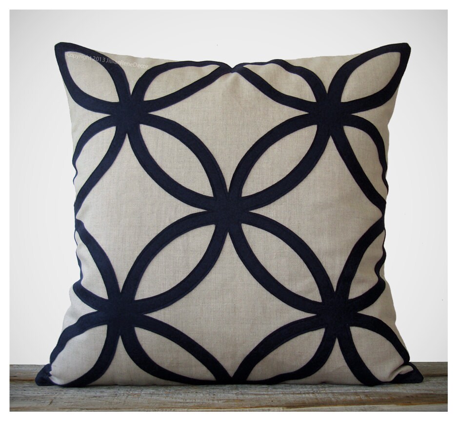 20in Navy Geometric PILLOW COVER in Natural Linen by