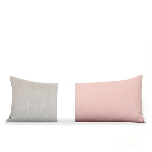 14x35 Blush Colorblock Pillow Cover, Lumbar Pillow, Bedding, Decorative Pillows by JillianReneDecor, Pink Bolster, Extra Long Color Block