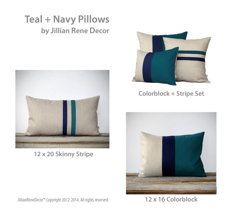 Colorblock Stripe Pillow Set Teal & Navy Striped Pillow and Color Block Pillow Set by JillianReneDecor Set of 3 image 4