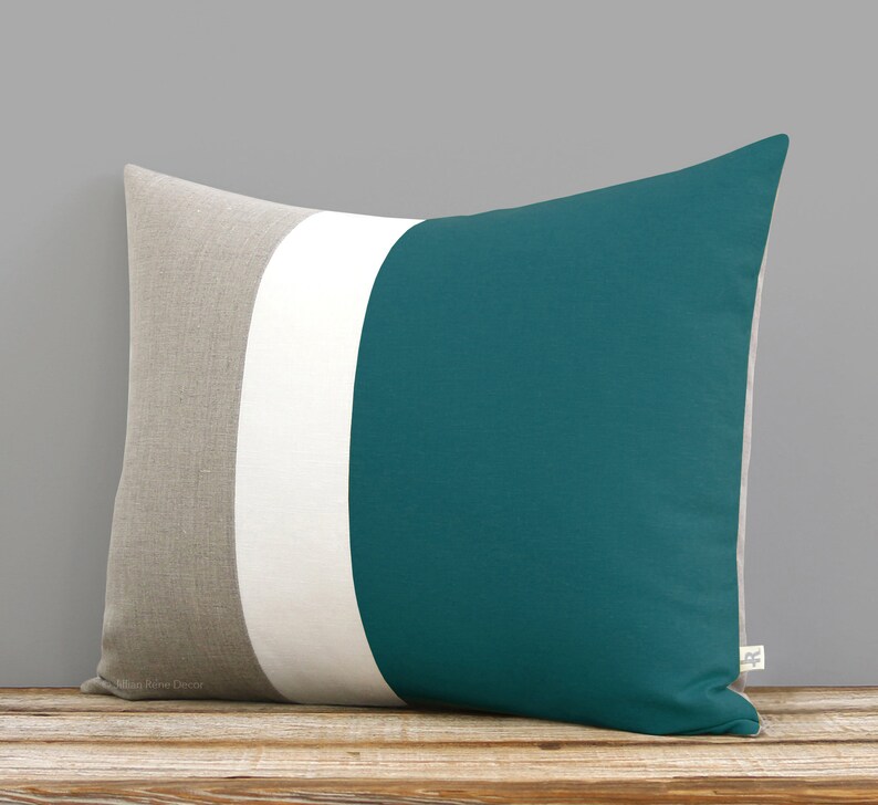 16x20 Color Block Pillow Cover in Teal Cream and Natural Etsy