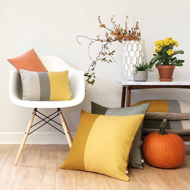 Decorative Pillows Squash Yellow Fall Colorblock Pillow Covers by JillianReneDecor Modern Home Decor Autumn Harvest FW2015, Ochre image 1