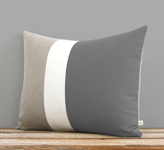 16x20 Color Block Pillow in Gray Cream Gray Color Block Pillow Neutral Colors