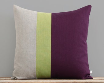 Linden Green and Purple Color Block Pillow Cover (20x20) Modern Home Decor by JillianReneDecor - Plum Decorative Pillow