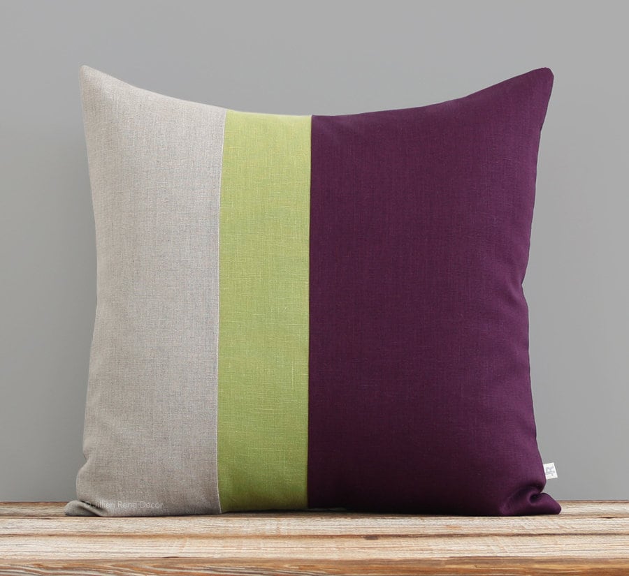 Linden Green & Purple Color Block Pillow Cover | 20x20 Modern Home Decor Par Jillianrenedecor - Plum