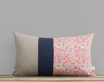 LIMITED EDITION: Wiltshire Leaf & Berry Liberty Print Pillow Cover by JillianReneDecor - Floral Lumbar Pillow, Pink, Coral, Peach, Navy