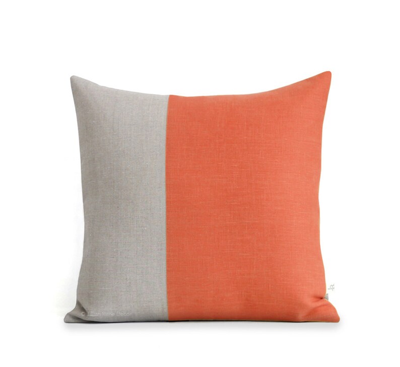 Minimal Linen Pillow Cover in Orange and Natural Linen 18x18 Etsy
