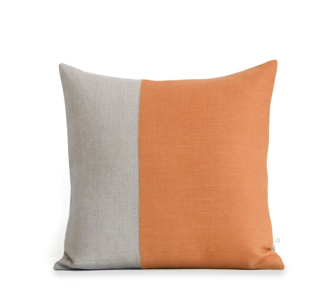 Pumpkin Orange and Natural Linen Pillow Cover 18x18 by - Etsy