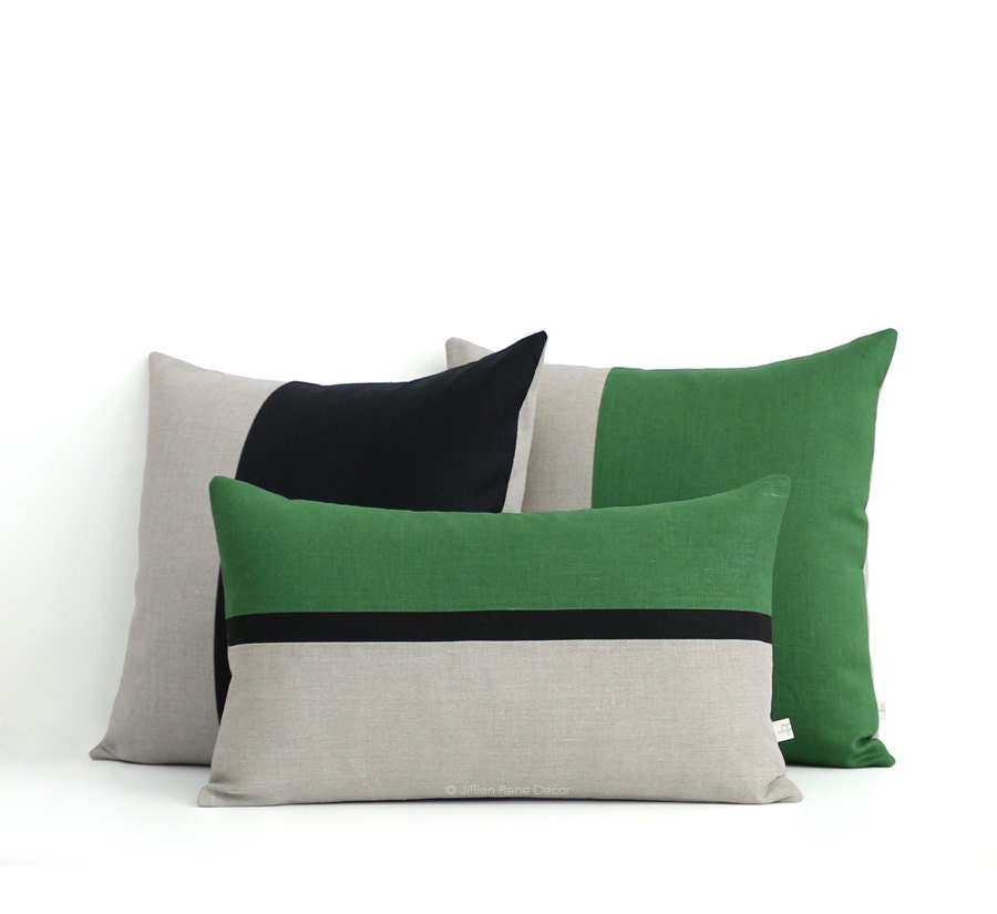 Housse d'oreiller Colorblock Vert et Noir Ensemble de 3 Oreillers Décoratifs Par Jillianrenedecor, M