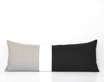 Black Colorblock Pillow Cover, Bedding, 14x35 Lumbar Pillow, Decorative Pillows by JillianReneDecor, Extra Long Color Block, Minimal