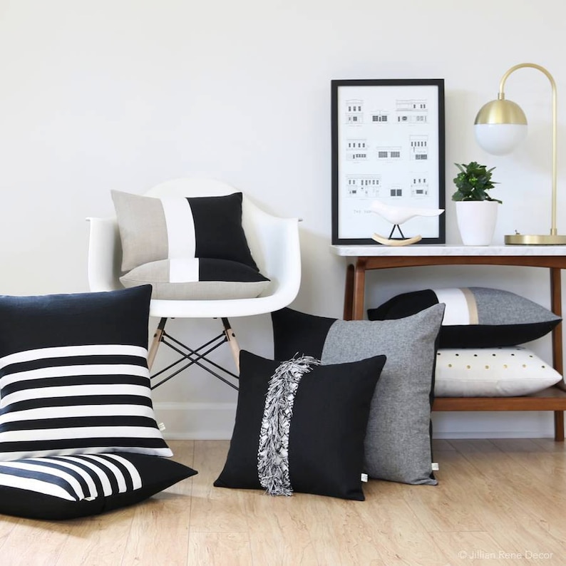 Luxury Pillow Cover Set of 8 Decorative Pillows Black Etsy