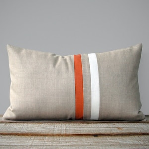 Orange and Cream Striped Lumbar Pillow Cover 12x20 Modern Home Decor by JillianReneDecor Minimal Summer Orange Pillow Cover image 1