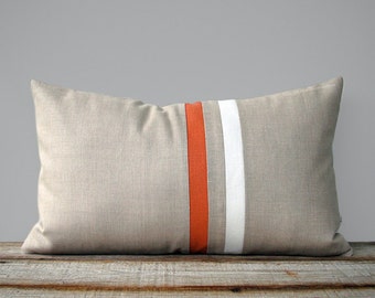 Orange and Cream Striped Lumbar Pillow Cover (12x20) Modern Home Decor by JillianReneDecor - Minimal - Summer - Orange Pillow Cover