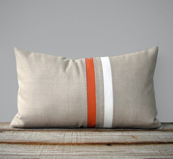 Orange & Cream Striped Lumbar Pillow Cover | 12x20 Modern Home Decor Par Jillianrenedecor - Minimal