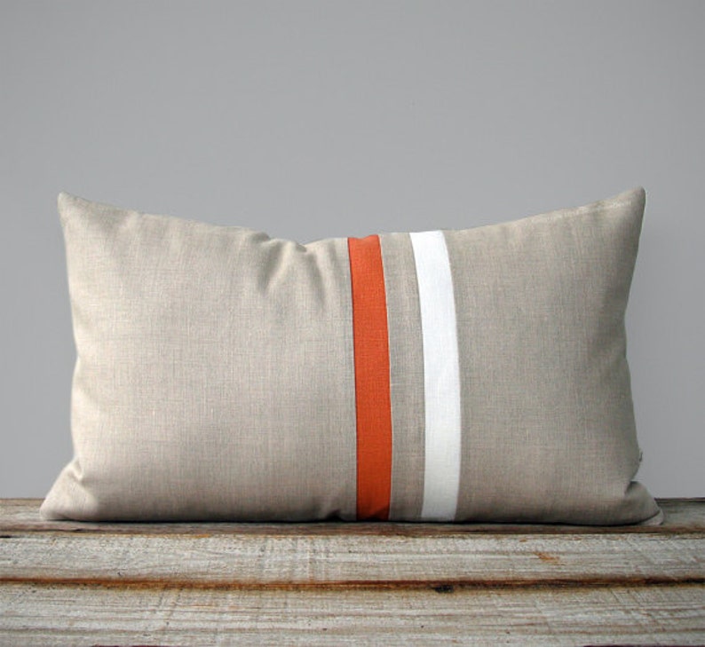 Orange and Cream Striped Lumbar Pillow Cover 12x20 Modern Home Decor by JillianReneDecor Minimal Summer Orange Pillow Cover image 1