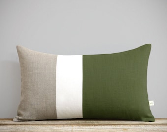 Olive Colorblock Pillow Cover (12x20) - Modern Home Decor - Fall Trends - Cypress Green - Decorative Pillows - Linen Pillow