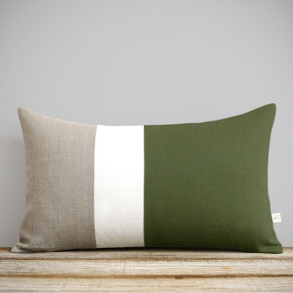 Olive Colorblock Pillow Cover (12x20) - Modern Home Decor - Fall Trends - Cypress Green - Decorative Pillows - Linen Pillow