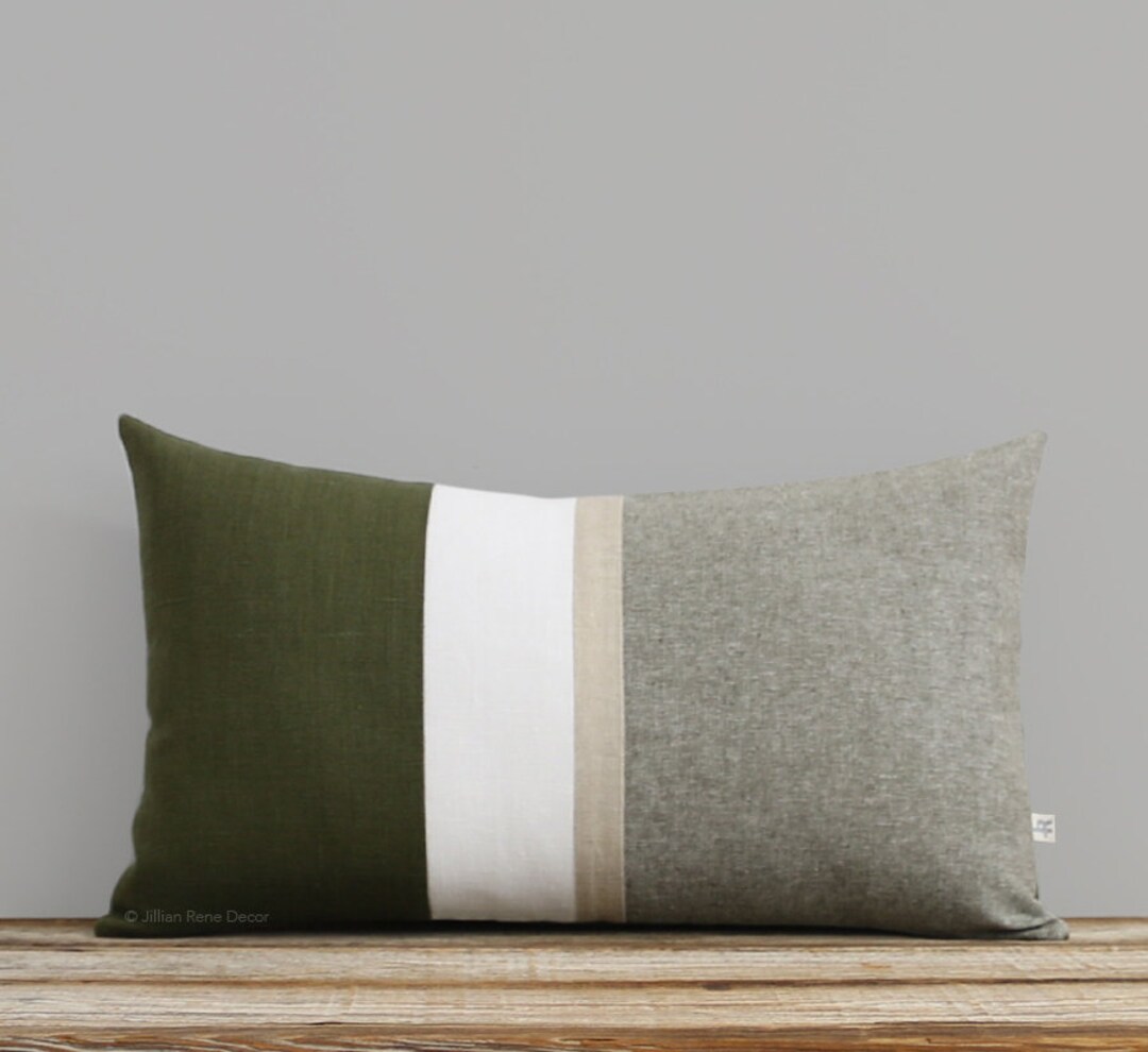 Metallic Gold Stripe Pillow Cover in Olive Green and Cream Modern Home Decor by Jillianrenedecor