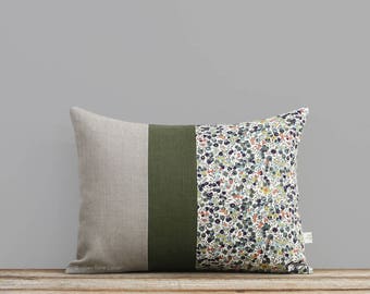 LIMITED EDITION: Liberty Print Pillow Cover Wiltshire Leaf & Berry 12x16 by JillianReneDecor, Fall Lumbar Pillow, Olive Green, Sienna, Navy