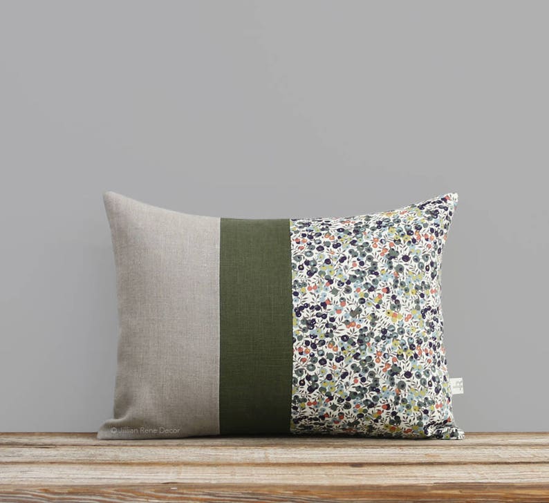 LIMITED EDITION: Liberty Print Pillow Cover Wiltshire Leaf & Berry 12x16 by JillianReneDecor, Fall Lumbar Pillow, Olive Green, Sienna, Navy image 1