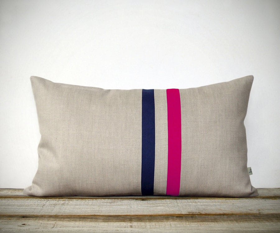 Rose Quartz Pastel Pink and Navy Blue Striped Pillow Cover 12x20 Modern Home Decor by JillianReneDecor Colorful Colorblock Stripes