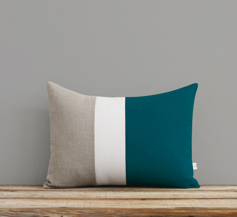Teal Colorblock Decorative Pillow Cover With Cream and Natural Etsy
