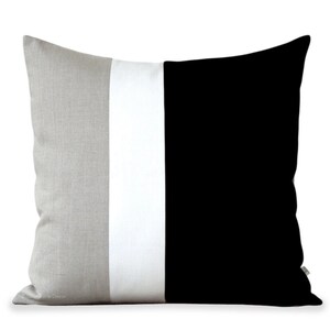 Custom Linen Color Block Pillow 20x20 Cream Stripe Trio by JillianReneDecor Decorative Pillows image 3