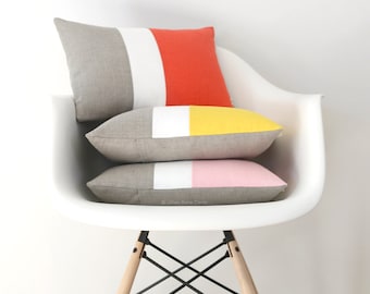 Pantone Colorblock Pillow Cover, Spring Decorative Pillows (12x16) by Jillian Rene Decor - Coral, Yellow, Pastel Pink - Rose Quartz - SS2016