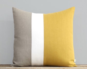 Yellow Color Block Pillow Cover, Spring Decorative Pillow (20x20) by Jillian Rene Decor - Primrose Yellow, Squash, Maze, Colorblock