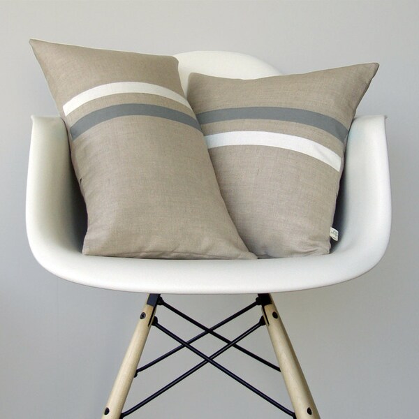 Gray and Cream Striped Pillow Set | (12x20) and (16x16) by JillianReneDecor | Modern Home Decor | Ash Gray | Paloma (READY TO SHIP)