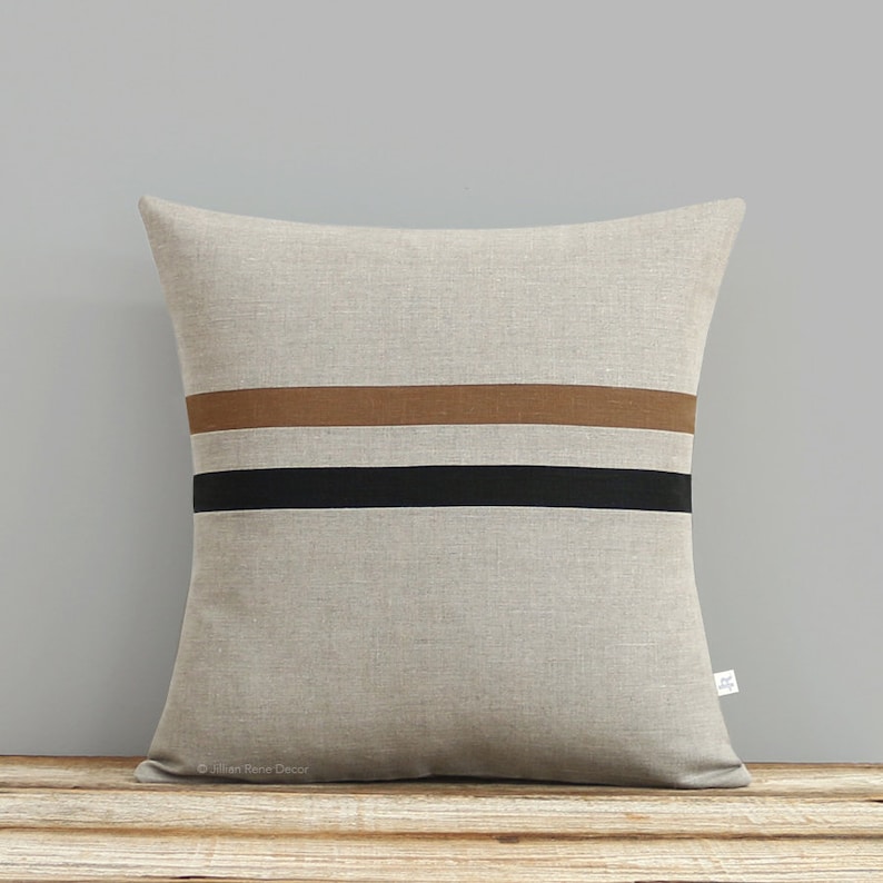 Striped Linen Pillow Cover Caramel Black and Natural 16x16 Etsy UK