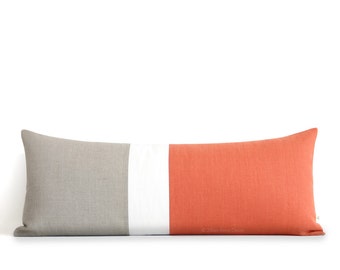 Orange Colorblock Pillow Cover, Bedding, 14x35 Lumbar Pillow, Decorative Pillows by JillianReneDecor, Extra Long Color Block