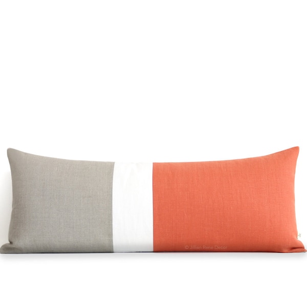 Orange Colorblock Pillow Cover, Bedding, 14x35 Lumbar Pillow, Decorative Pillows by JillianReneDecor, Extra Long Color Block