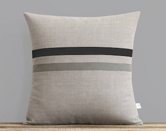 Striped Pillow Cover with Black and Grey Stripes by JillianReneDecor (16x16) Modern Home Decor - Masculine - Gift for Him