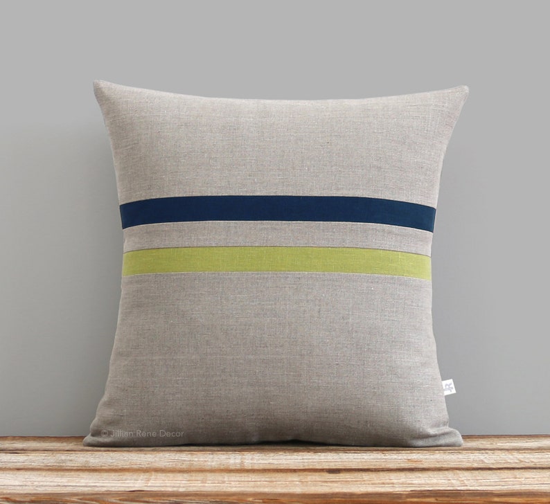 Moss Green and Navy Striped Linen Pillow Cover 16x16 Fall | Etsy