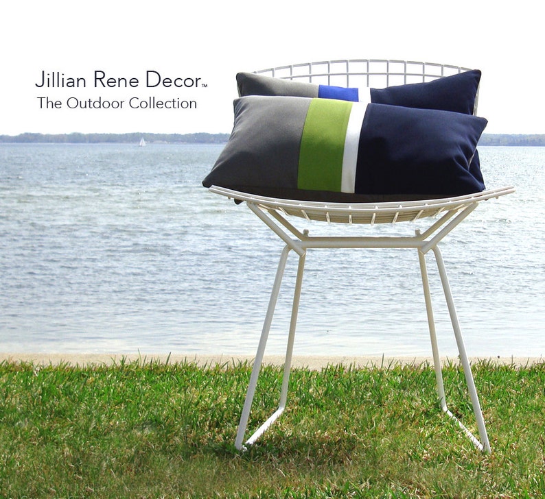 OUTDOOR Colorblock Pillow Cover Custom Colors Modern Decor by JillianReneDecor Gray, Red, White & Blue Patriotic Nautical image 2