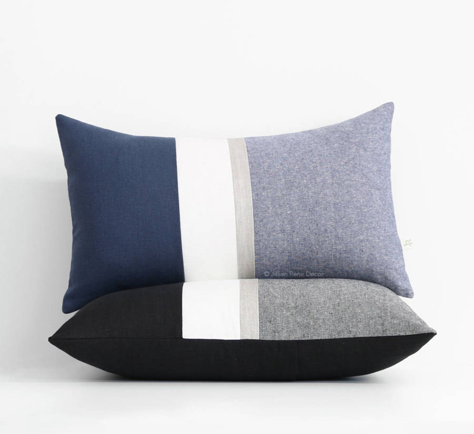 Metallic Gold Stripe Pillow Cover in Navy and Cream Modern Etsy