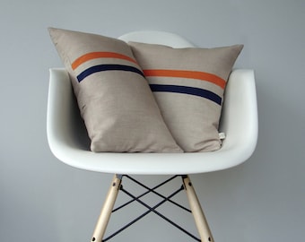 Orange and Navy Striped Pillow Set | (12x20) and (16x16) by JillianReneDecor | Modern Home Decor