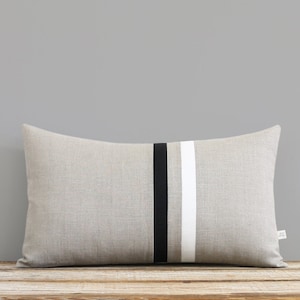 Black and White Striped Pillow Cover (12x20) Modern Home Decor by JillianReneDecor - Minimal Colorblock Stripes - Black and Cream