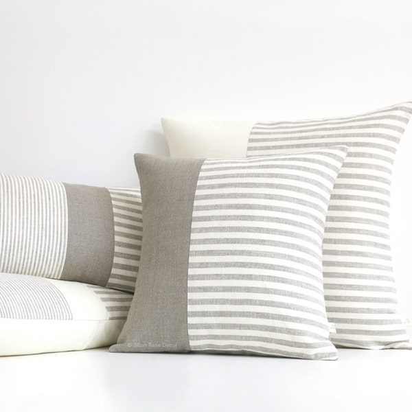 Minimal Striped Linen Pillow Cover, 16x16 or 20x20, Neutral Home Decor by JillianReneDecor, Two Tone in Beige and Ivory, Scandinavian MS01