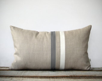 Gray and Cream Striped Pillow Cover (12x20) Modern Home Decor by JillianReneDecor, Minimal Pillow, Neutral Stripes, Cozy Modern, Ash Gray