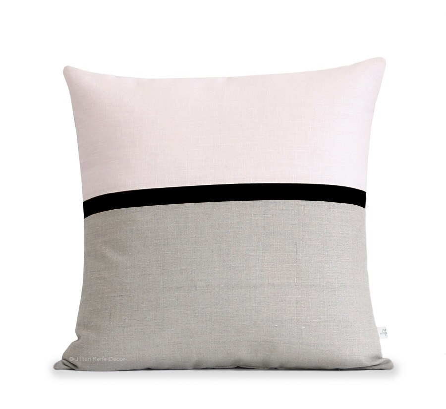 Pale Pink Linen Horizon Line Pillow Cover With Black - Neutral Stripes Par Jillianrenedecor, Modern 