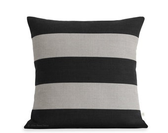 Rugby Striped Pillow Cover in Black and Natural Linen by JillianReneDecor - Modern Home Decor - Stripes - Gift for Him 20x20