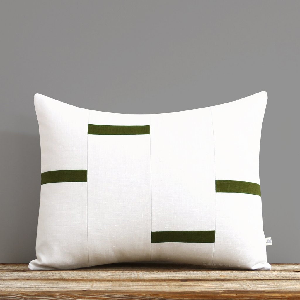 Crème et Olive Green Dash Pillow Cover, New Interconnection Pillows | 16x20 Par Jillian Rene Decor,