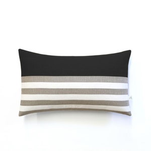 Striped Lumbar Pillow Cover in Black With Cream and Natural - Etsy