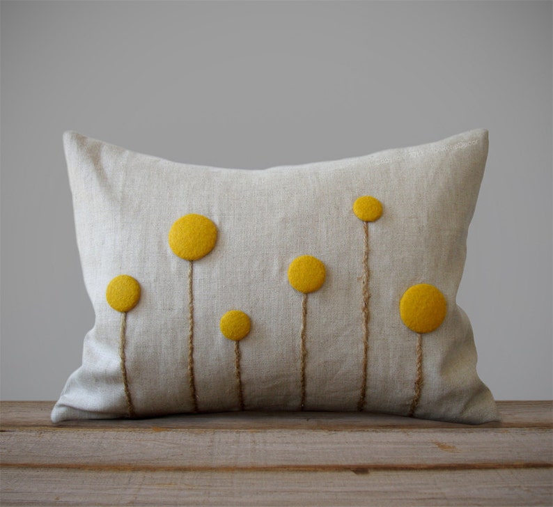 Yellow Billy Ball Flower Pillow Cover by JillianReneDecor Craspedia Billy Button Botanical Home Decor Spring Wedding Mustard Moss Marigold imagen 1