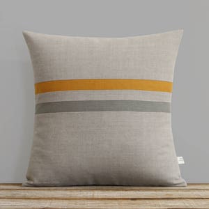 Marigold Yellow & Stone Gray Striped Linen Lumbar Pillow Cover 12x20 Fall Home Decor by JillianReneDecor Autumn FW2015 image 2