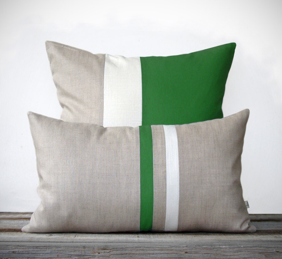 Kelly Green Pillow Set 12x20 Stripe 20x20 Colorblock by Etsy