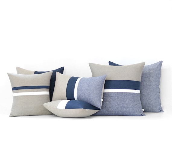 Navy Striped Linen Pillow Cover Set of Navy Chambray Pillow Cover Set of 2
