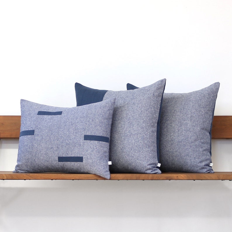 Navy Chambray Dash Pillow Cover, NEW Interconnection Pillows 16x20 by Jillian Rene Decor, Scattered Lines Stripes, Navy Blue Dash Pillow image 2