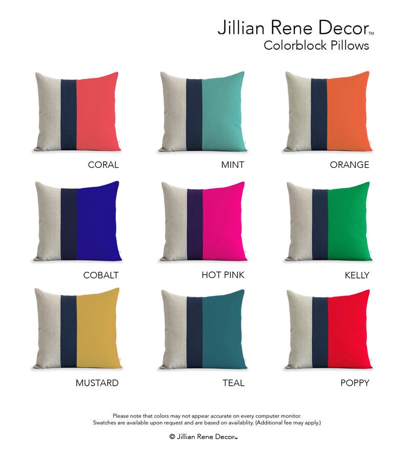 Custom Linen Color Block Pillow Cover | 20x20 Navy Striped Trio Par Jillianrenedecor